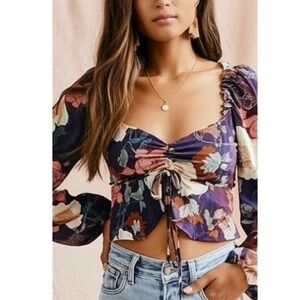 B.O.G. Collective Band of the Free Floriane Floral Long Sleeve Crop Blouse